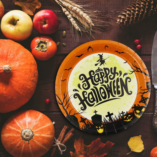 18 cm stora papperstallrikar med Halloweenpumpor (6 st) 2
