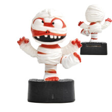 Solar Powered Car Ornament Mummy Figurine with Moving Head for Dashboard Halloween Decoration