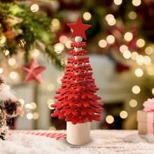Mini houten kerstboom met rode ster als piek 2024