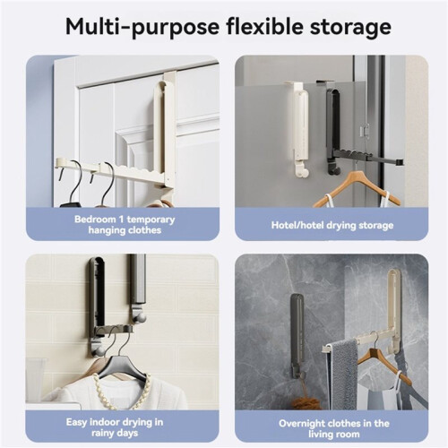 No Drilling Folding Clothes Drying Rack Towel Hooks Coat Rack Hat Wall Hanger Adhesive Wall Hooks Storage Hanging Gray 2