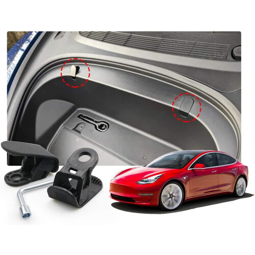2PCS Bolt Cover Front Hook Holding Clips for  Model 3 with Hooks Clip Bolt Covers Front Trunk Bag Set with Tool 1