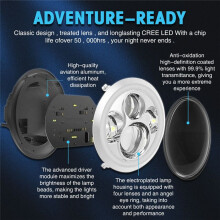 Phare LED 7 Pouces, Projecteur Feux de Croisement Jaune+Blanc pour Road King Street Glide Ultra Classic Glide V-Star 1100