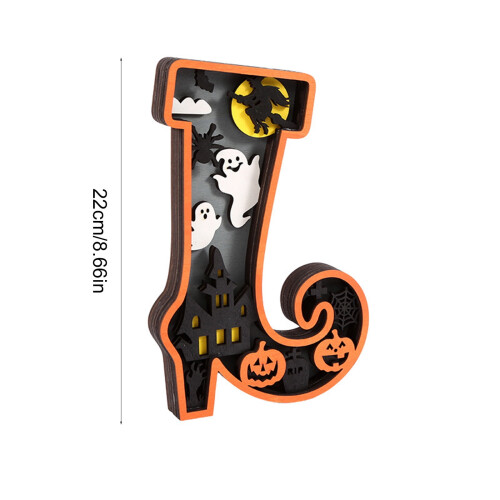 Ξύλινο στολίδι για το Halloween με φωτεινό, τρομακτικό σχέδιο, 1 τεμάχιο 1