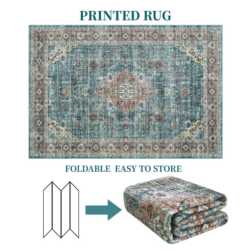 Persian area rug washable low pile 4 ft x 6 ft 1