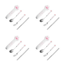 4Sets Pink Travel Utensil Set Fork Spoon Chopsticks Stainless Steel PP