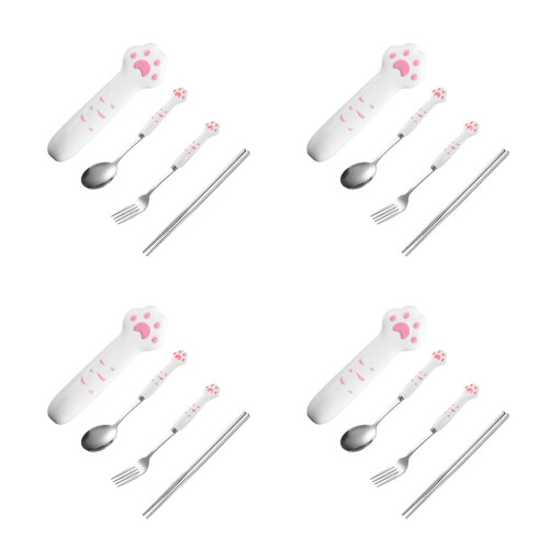 4Sets Pink Travel Utensil Set Fork Spoon Chopsticks Stainless Steel PP