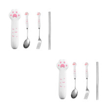 2Sets Pink Portable Fork Spoon Chopsticks Set Stainless Steel PP Case
