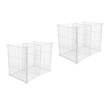 2Pcs White Metal Refrigerator Storage Bins with Grid Design and Basket