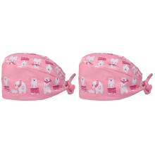 2Pièces Chapeau Infirmière Rose Coton Ajustable Motif Ours Respirant