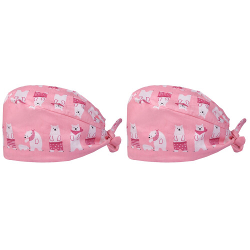 2Pièces Chapeau Infirmière Rose Coton Ajustable Motif Ours Respirant