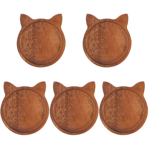 5Pcs Light Brown Wooden Serving Trays Delicate Solid Wood Snack Plates