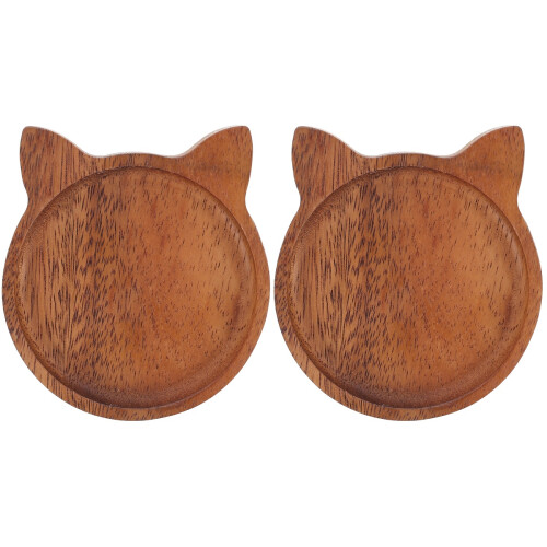 2Pcs Light Brown Wooden Design Wood Tea Snack Serving Plate