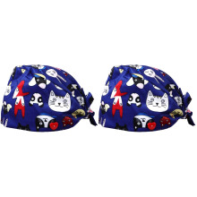 2Pcs Blue Cotton Work Caps Creative Print Protective Hats for Women