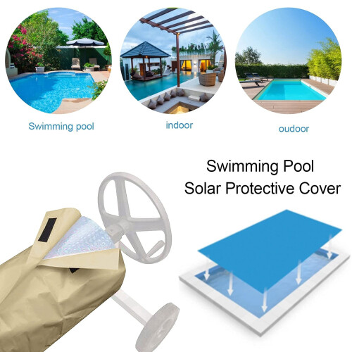 Pool Solar Cover Reel Cover with Drawstring, Folding Swimming Pool Blanket Protector 2
