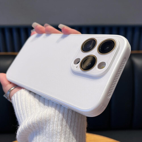 Luxury Lychee Pattern Leather Case for iPhone 15 Pro, Shockproof Bumper with Full Lens Protection
