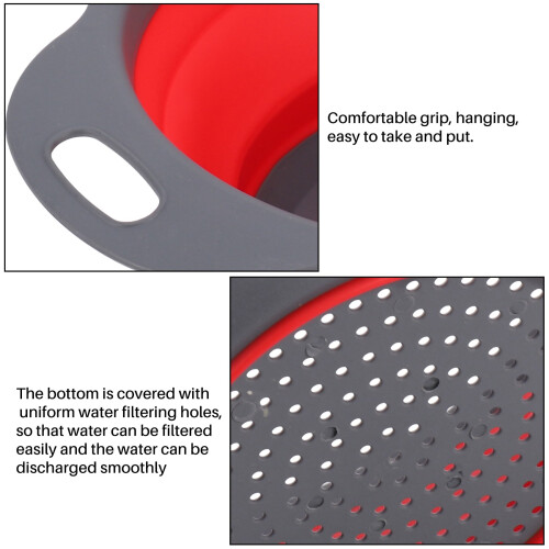 Red Collapsible Kitchen Colander Silicone Strainer Dishwasher Safe Approved 2