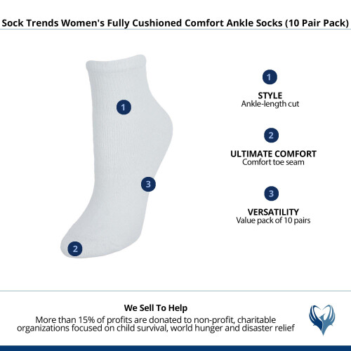 Sock Trends Women's Fully Cushioned Comfort Ankle Socks (10 Pair Pack) 2