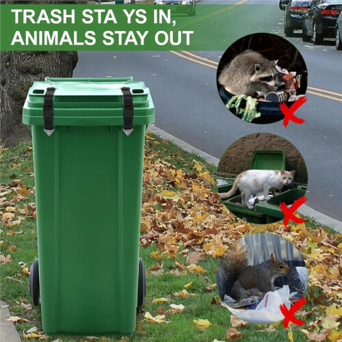 3PCS Garbage Can Lid Locks with Heavy Duty Bungee for Raccoons Proof,Bears Proof and Wind-Resistant 2