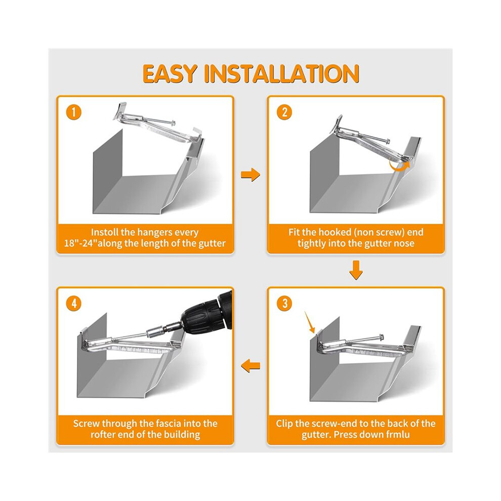 5Inch 20 Pack Gutter Hangers, With Pre-Inserted Screw, Aluminum Gutter Brackets For Repairing Sagging Rain Gutters 6032660865433