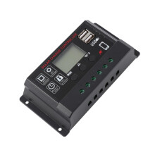 PWM Solar Charge Controller 12V 24V with LCD Display Dual USB Ports Battery Regulator Black