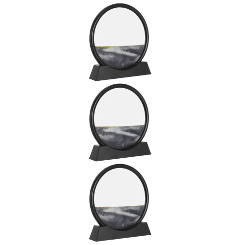3Pcs Black Flowing Sand Art Picture Creative 3D Sandscape Decor