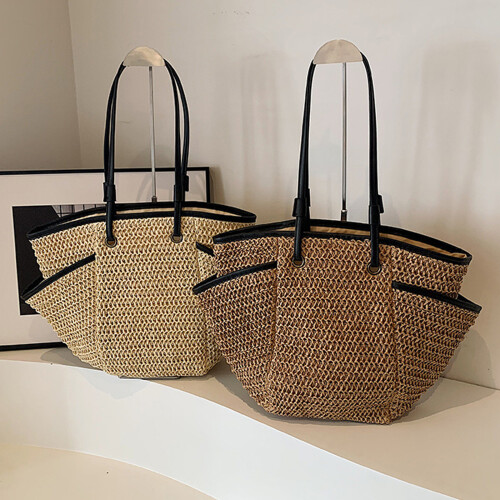 Atmungsaktive Rattan-Strandtasche, großes-Khaki 1