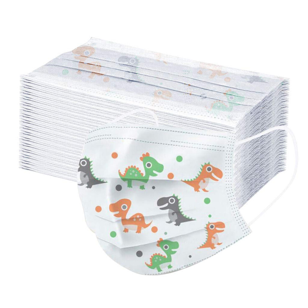 50 Pack Kids Disposable Face Masks With Cute Dinosaur Print, 3Layer Protection And Comfortable Fit 9310869788263