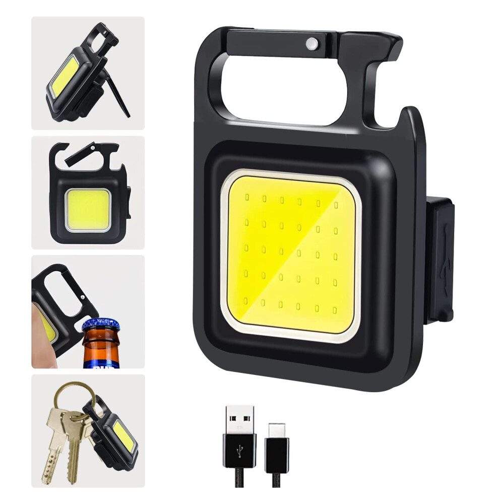 Rechargeable Keychain Flashlight 800 Lumens Cob Work Light With Magnetic Base Foldable Handle Usb Fast Charge 9310869788270