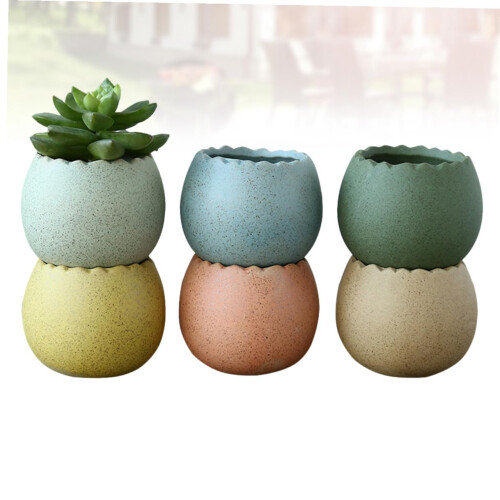 6 Pcs Mini Ceramic Succulent Pots with Modern Eggshell Design, Small Plant Pots for Desk Decor 2
