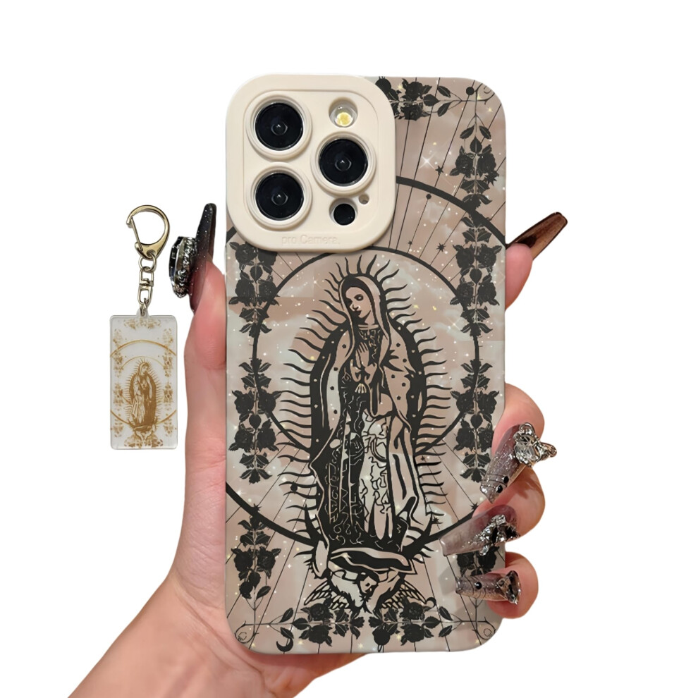 Virgin Mary Case For Iphone 15 Shockproof Tpu Cover With Guadalupe Design And Keychain Golden 9330225814245