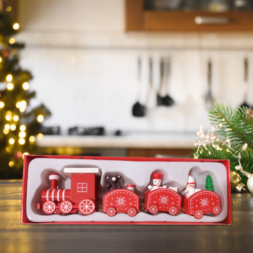 Tren navideño de madera, decoración de 4 secciones