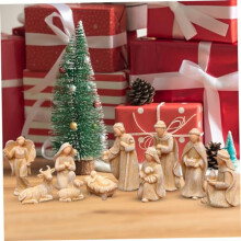 Set de ornamente miniaturale pentru scena Nașterii Domnului din rășină, 10 buc.