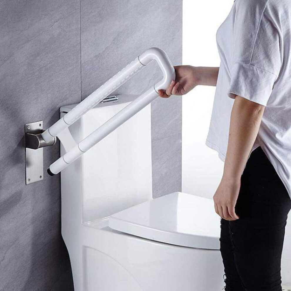 White Foldable Toilet Grab Bar 60Cm Wall Mounted Anti Slip Bathroom Safety Rail For Elderly Disabled Pregnant Users