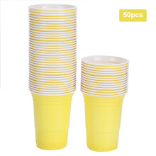 Plastkopper til fester, temadesign, 450 ml gult drikkeglass med krøllet kant, sikker, sklisikker bunn, engangskopper i plast, ideell blanding