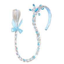 Une Princesse Habiller des Perruques, Princesse Longue Perruque TresséE Bandeaux pour Filles Cosplay Princesse Postiche Coiffure Bleu