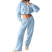 Tuta da Donna - Felpa con Cappuccio e Cerniera A Maniche Lunghe con Pantaloni Allacciati In Tinta Unita - Set Due Pezzi Azzurro Cielo S