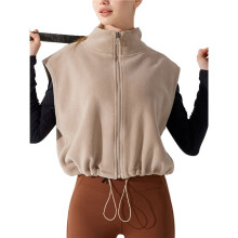 Women'S Full Zip Short Vest Warm Winter Sleeveless Stand Collar Crop Coat Oat Milk S