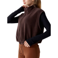 Women'S Full Zip Short Vest Warm Winter Sleeveless Stand Collar Crop Coat Coffee Color L