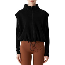 Women'S Full Zip Short Vest Warm Winter Sleeveless Stand Collar Crop Coat Black M