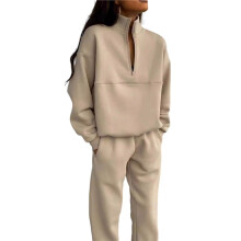 2-Teiliges Damen-Outfit, Herbstmode, Flughafen, Weite Hose, Lounge-Set, Freizeit, Reisen, Urlaub, Trainingsanzüge Aprikose L
