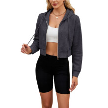 Women'S Zip Hoodies Cropped Cardigan Jacket Drawstring Hooded Sweatshirts Casual Long Sleeve Top Dark Gray XL