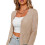 Damen Langarm V-Ausschnitt Strickjacke Jacke Knopfloser Strickschal Pullover Aprikose M 1