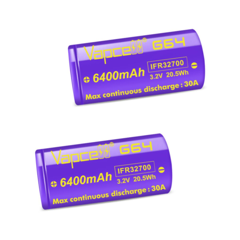 3.2V 32700 6400Mah Lifepo4 Rechargeable Battery Cell Pack Of 2, 30A Power Output And Long Cycle Life 9310869819455