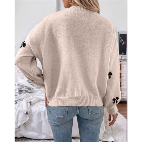 Damen-Pullover mit Y2K-Print, Rundhalsausschnitt, Lange Ärmel, Überschnittene Schultern, Strickpullover Khaki S