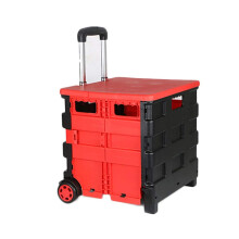 Folding Shopping Cart with Wheels and Lid, Heavy Duty Rolling Utility Trolley with Seat, Large Red