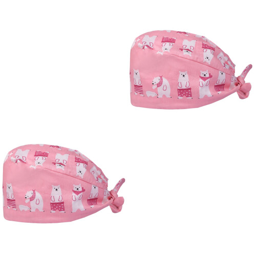 2Pièces Chapeau Infirmière Rose Coton Ajustable Motif Ours Respirant 1