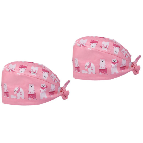 2Pièces Chapeau Infirmière Rose Coton Ajustable Motif Ours Respirant 2