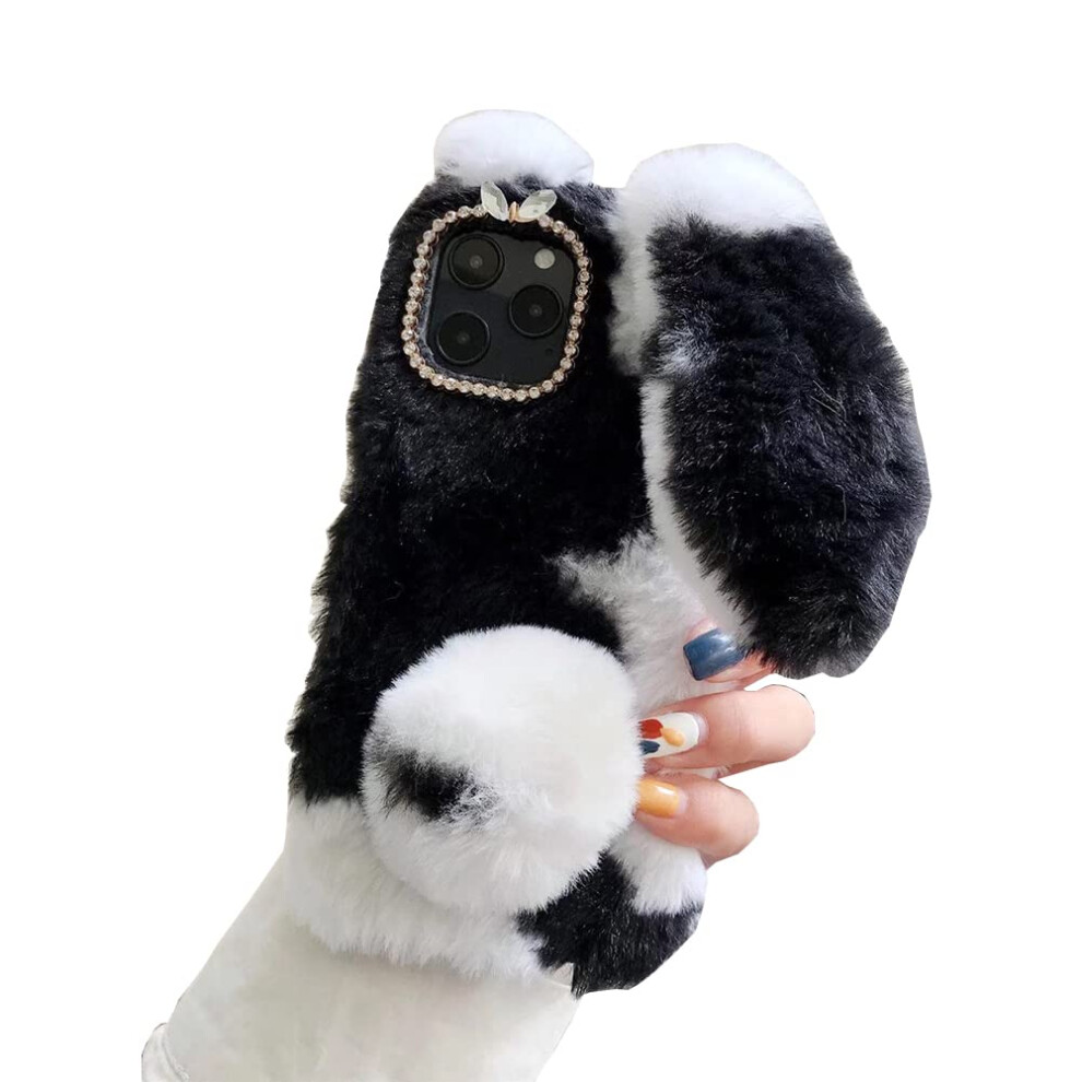 Plush Bunny Case For Iphone Xs Max With Fluffy 3D Rabbit Ears, Shockproof Soft Tpu Cover, Black 9330225814849