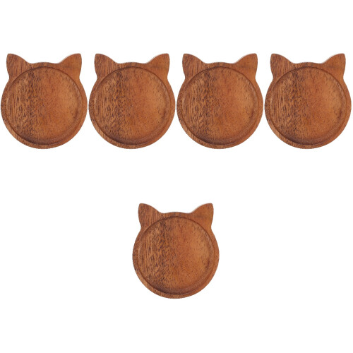 5Pcs Light Brown Wooden Serving Trays Delicate Solid Wood Snack Plates 2