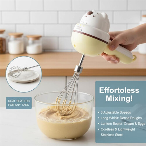 Handmixer, 3-Speed Handheld Cordless Cute Electric Whisk with 2 , Detachable Automatic Egg Beater 2